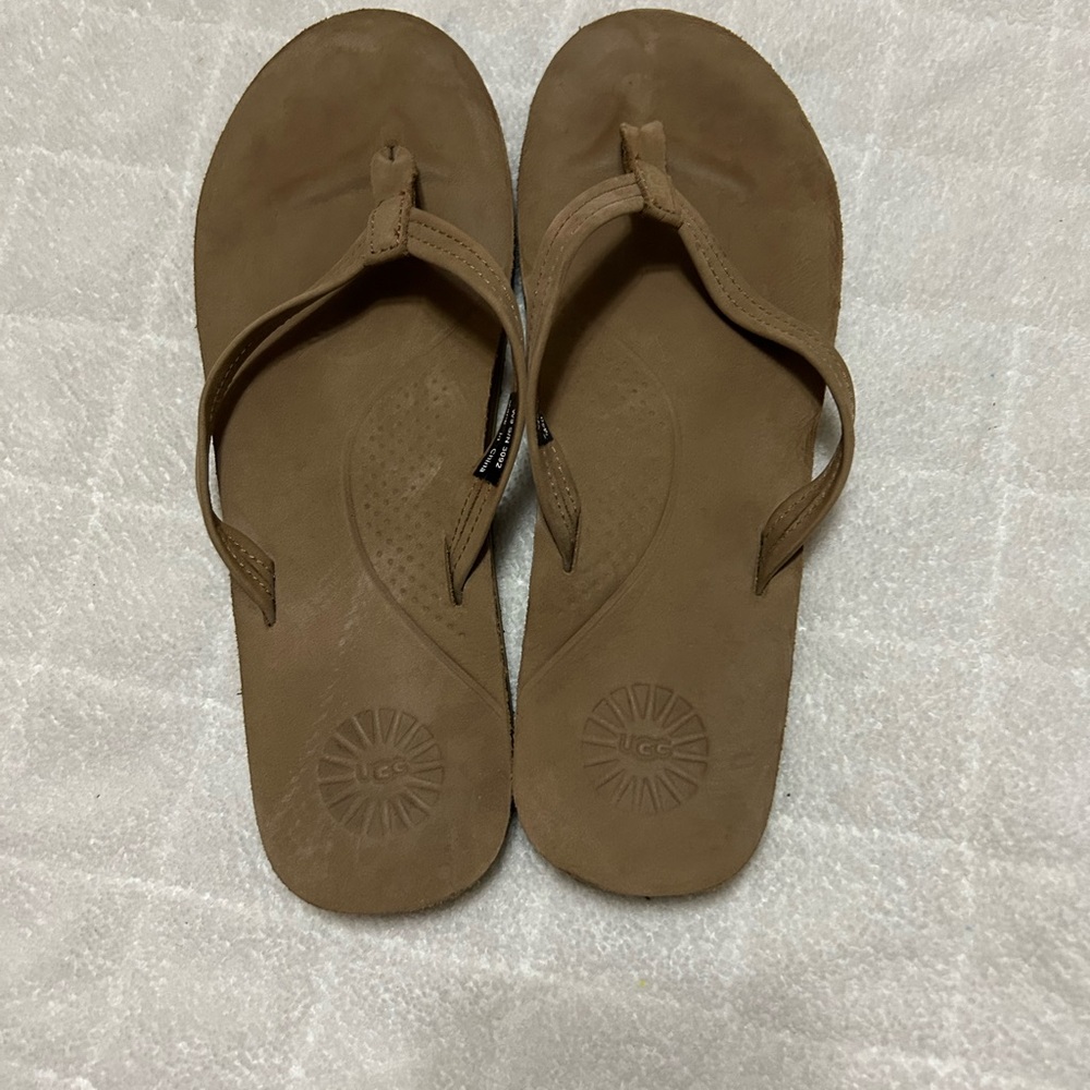 UGG Kayla Brown Leather Flip Flops Size 9